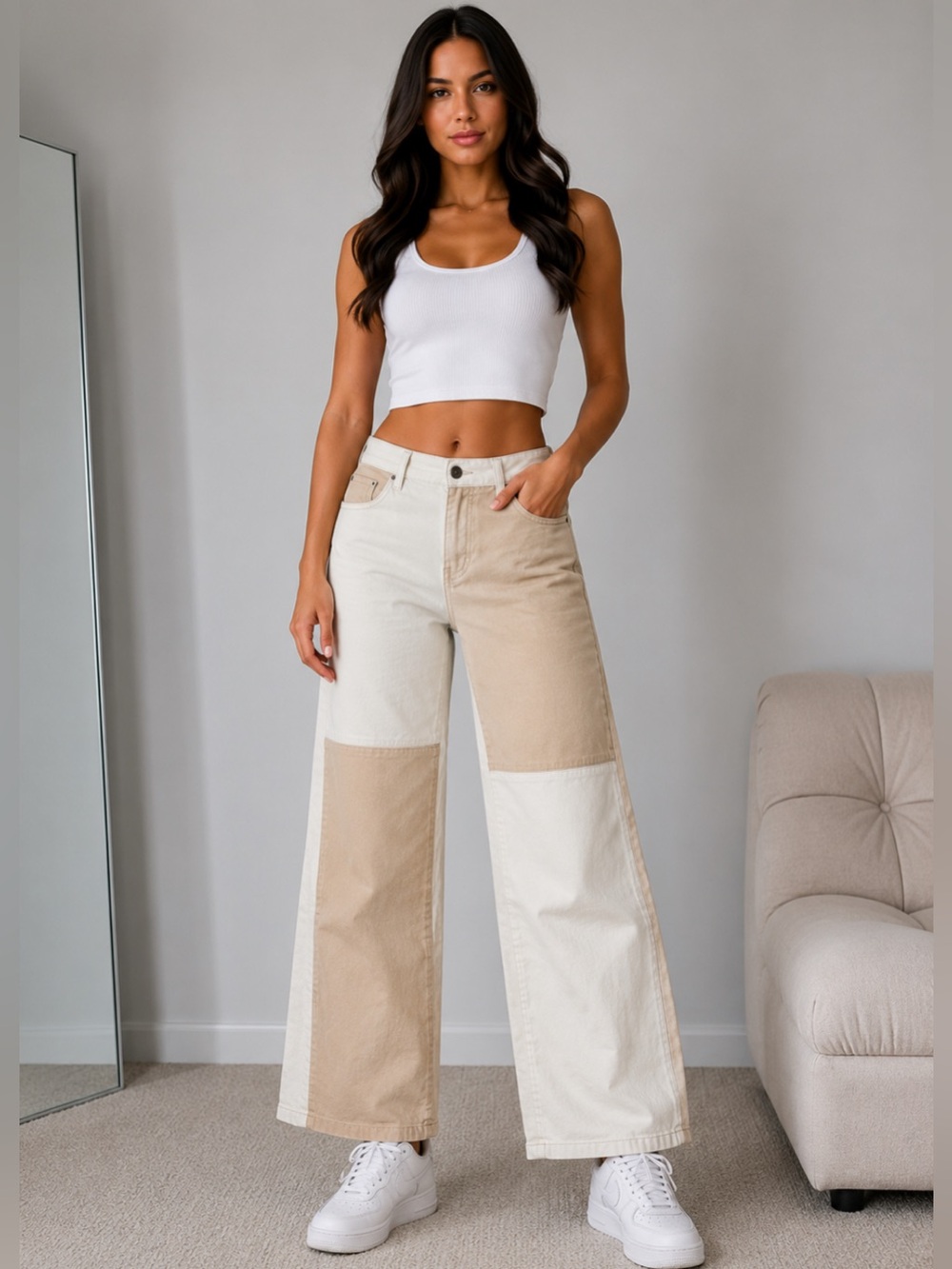 Indie PacSun High Rise Straight Jean 28 Colorblock Patchwork Two-Tone Button Fly